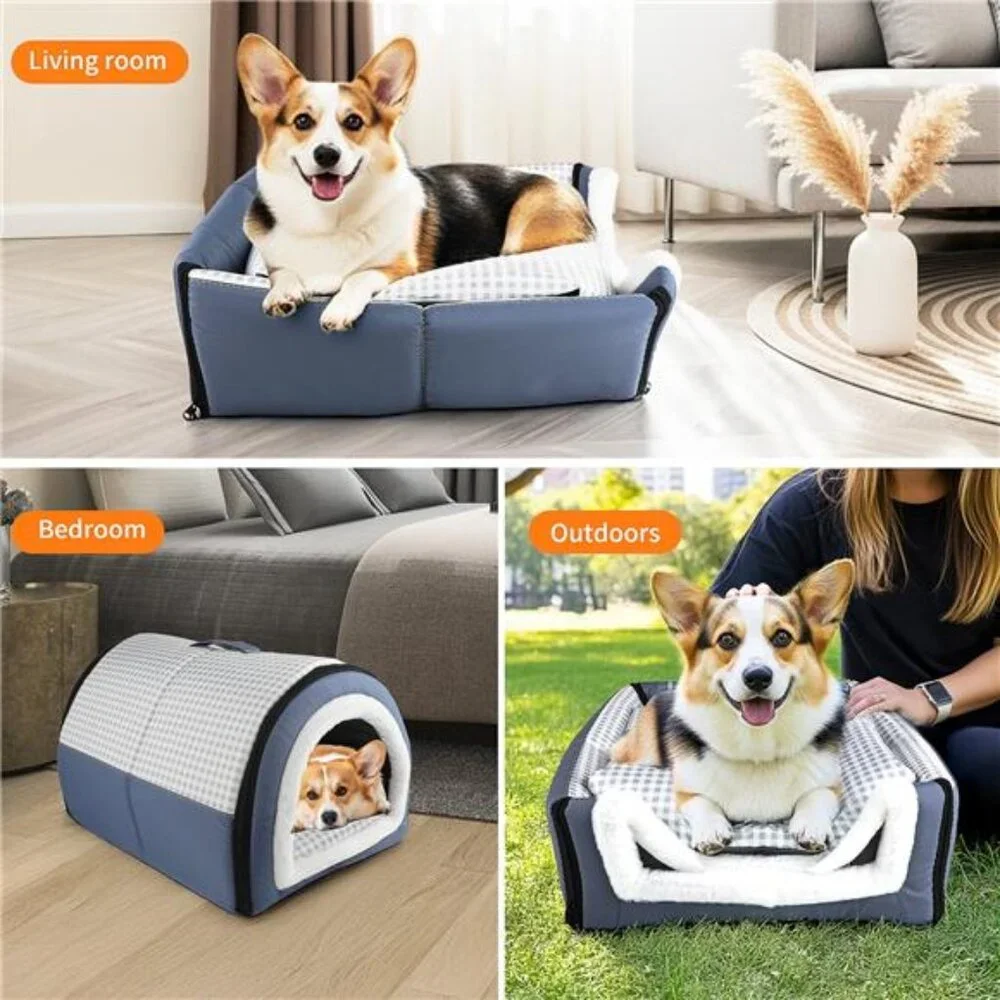 2-in-1 Dog & Cat Bed Reversible Pillow Soft Warm Cozy Pet House Medium 17.7inch